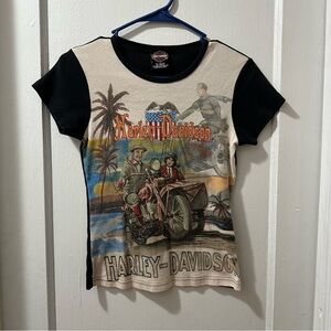 Vintage Harley-Davidson Womens Graphic T-Shirt - Black and Cream